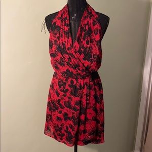 Red and black halter dress